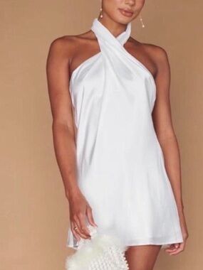 Show Me Your MuMu White Cross-Halter Mini Dress